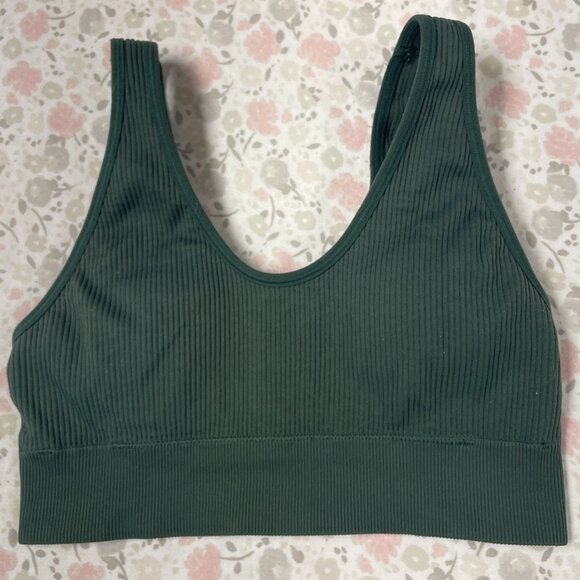 aerie SMALL Ribbed Sports Bra / Top - Dark Green - removable pads included - Picture 1 of 11